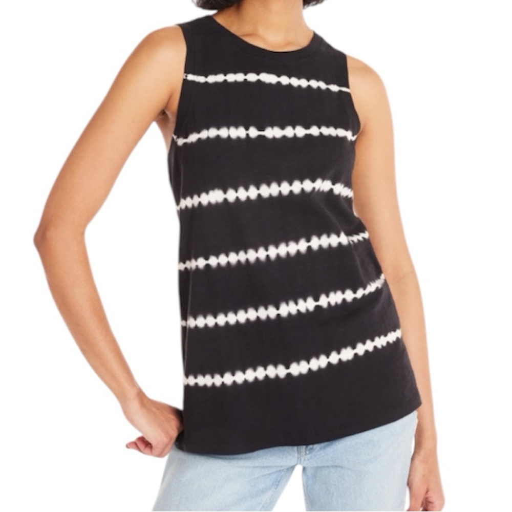 TIME AND TRU Black & White Tie Dye Cotton Tank